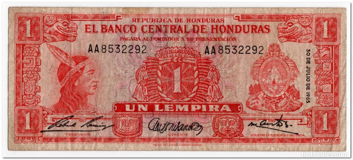 Billetes extranjeros: HONDURAS,1 LEMPIRA,1965,P.54A,aFINE