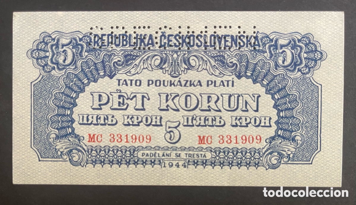 Billetes extranjeros: CMC CHECOSLOVAQUIA (CZECHOSLOVAKIA) 5 CORONAS 1944 PICK 46-S SC