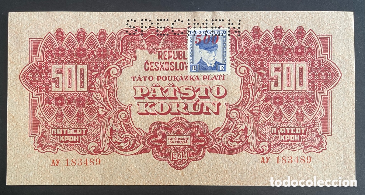 Billetes extranjeros: CMC CHECOSLOVAQUIA (CZECHOSLOVAKIA) 500 CORONAS 1944 PICK 49-S SC-