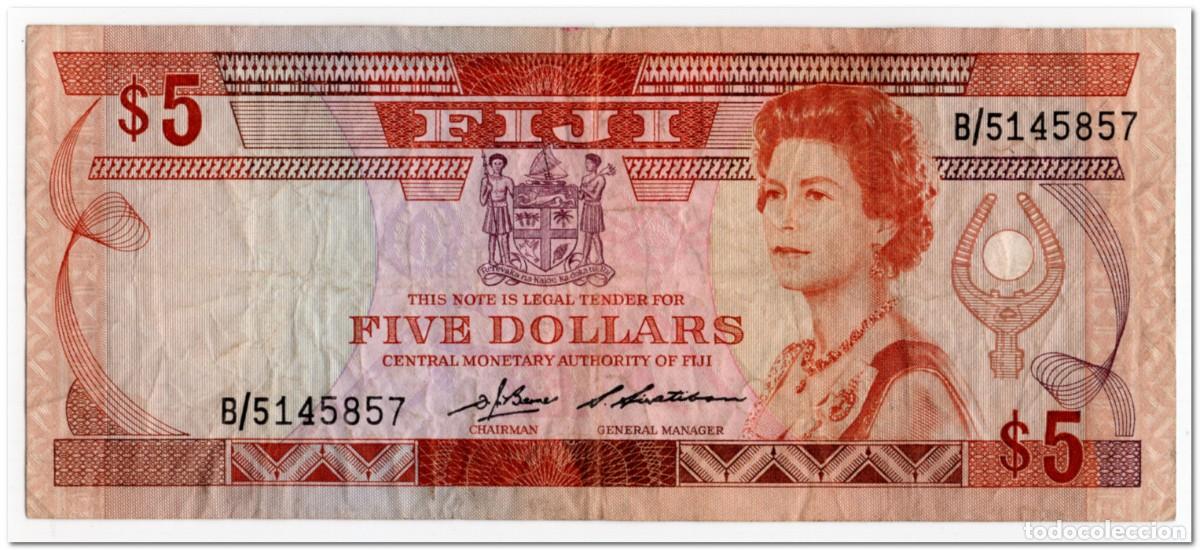 Billetes extranjeros: FIJI,5 DOLLARS,1980,P.78,FINE
