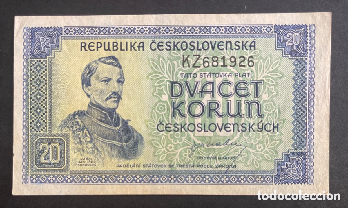 Billetes extranjeros: CMC CHECOSLOVAQUIA (CZECHOSLOVAKIA) 20 CORONAS 1945 PICK 61 EBC