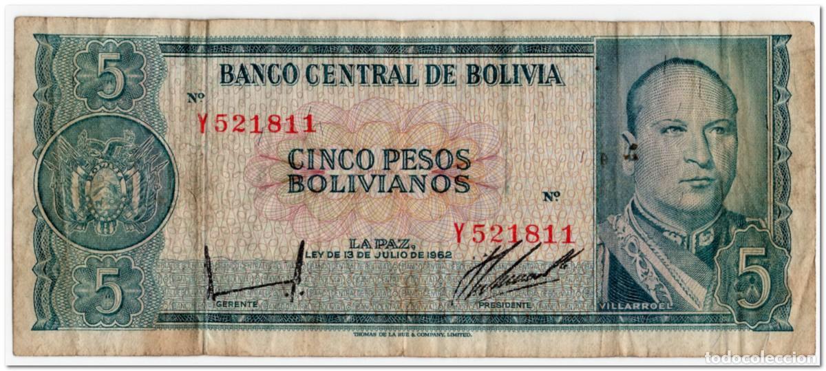 Billetes extranjeros: BOLIVIA,5 PESOS,1962,P.153,FINE