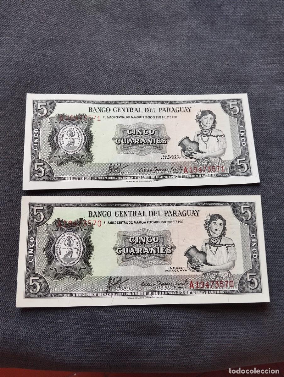 Billetes extranjeros: PAREJA CORRELATIVA DE BILLETES DE 5 GUARANI SC DE PARAGUAY VER LAS FOTOS MIRAR TODOS MIS LOTES