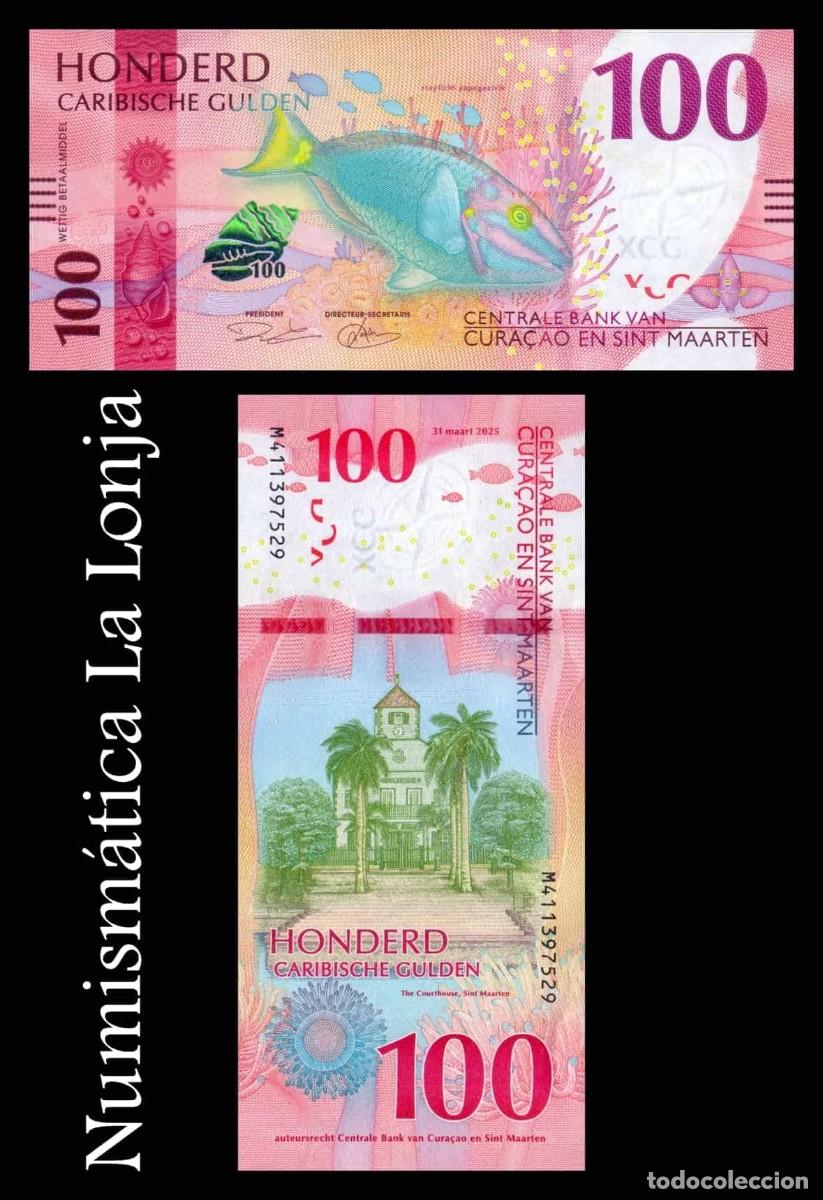 Billetes extranjeros: Curazao & St. Mart&iacute;n 100 Florines Pez loro 2025 Pick 4 Sc Unc