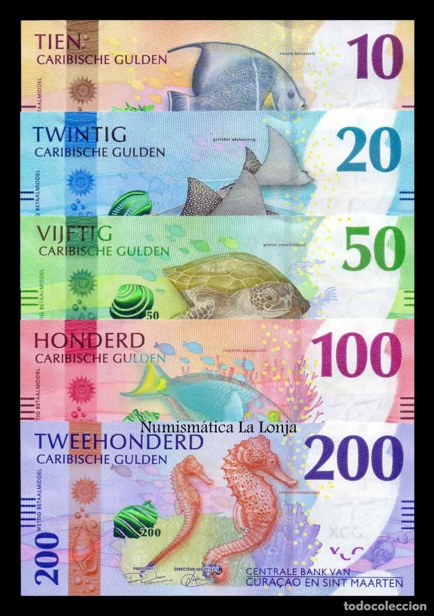 Billetes extranjeros: Curazao & St. Mart&iacute;n Set completo 10 20 50 100 200 Florines 2025 Pick 1-5 Sc Unc