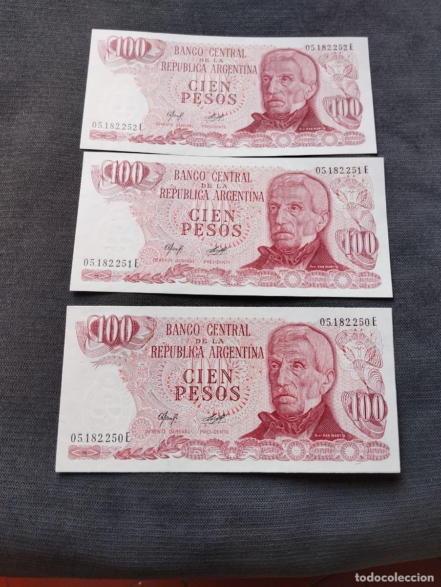 Billetes extranjeros: TRIO CORRELATIVO DE BILLETES DE 100 PESOS SC DE ARGENTINA VER LAS FOTOS MIRAR TODOS MIS LOTES