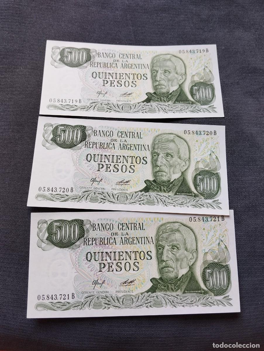 Billetes extranjeros: TRIO CORRELATIVO DE BILLETES DE 500 PESOS SC DE ARGENTINA VER LAS FOTOS MIRAR TODOS MIS LOTES