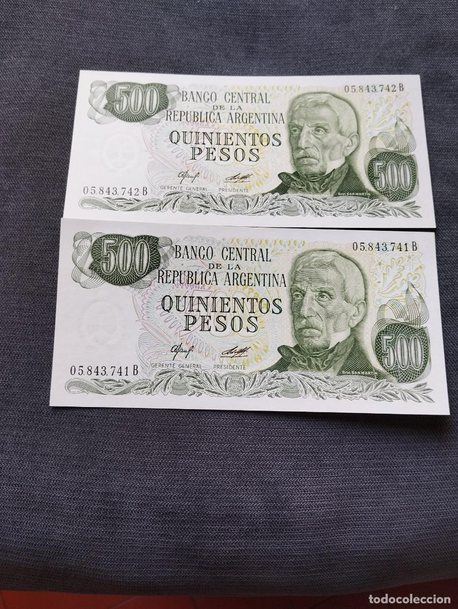 Billetes extranjeros: PAREJA CORRELATIVA DE BILLETES DE 500 PESOS SC DE ARGENTINA VER LAS FOTOS MIRAR TODOS MIS LOTES