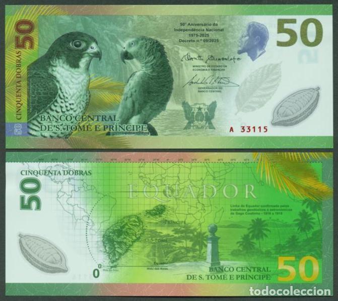Billetes extranjeros: SANTO TOME & PRINCIPE. Conmemorativo 50 dobras 2026. S/C. Fauna. Halcon, loro.