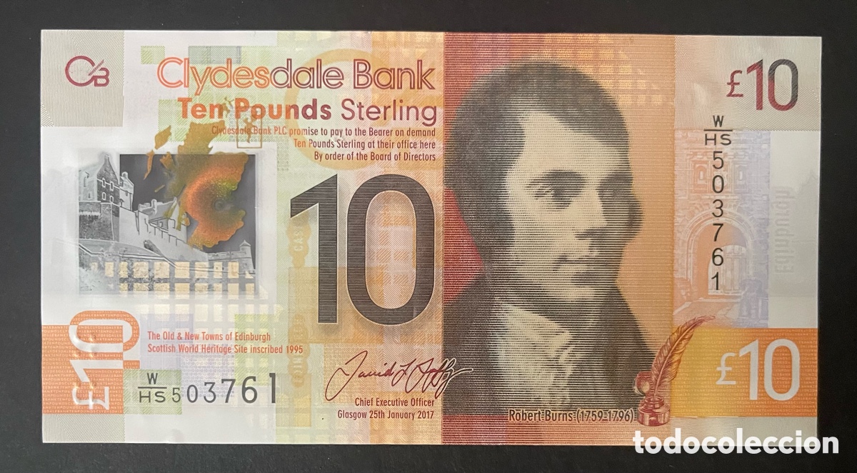 Billetes extranjeros: CMC ESCOCIA (CLYDESDALE BANK) 10 LIBRAS 2017 PICK 229-Q EBC+