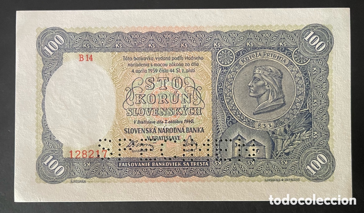 Billetes extranjeros: CMC ESLOVAQUIA (SLOVAKIA) 100 CORONAS 1940 PICK 11-S SC