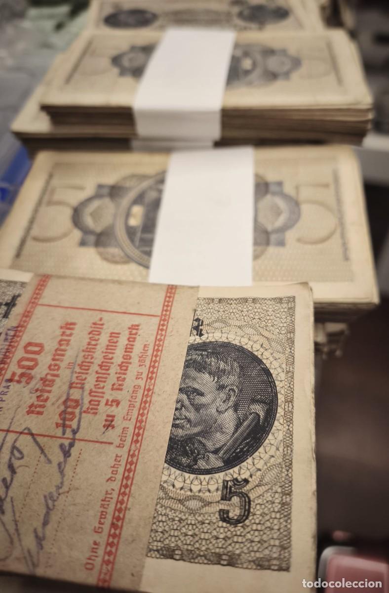 Billetes extranjeros: Alemania Nazi III Reich Lote 500 billetes 5 Reichsmark 1940-1945 Pick R138 Mbc Vf