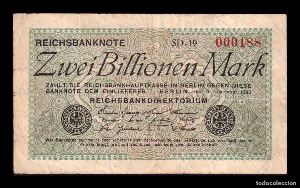 Billetes extranjeros: Alemania Reichsbank 2 Billones de Marcos 1923 Pick 135a Mbc Vf
