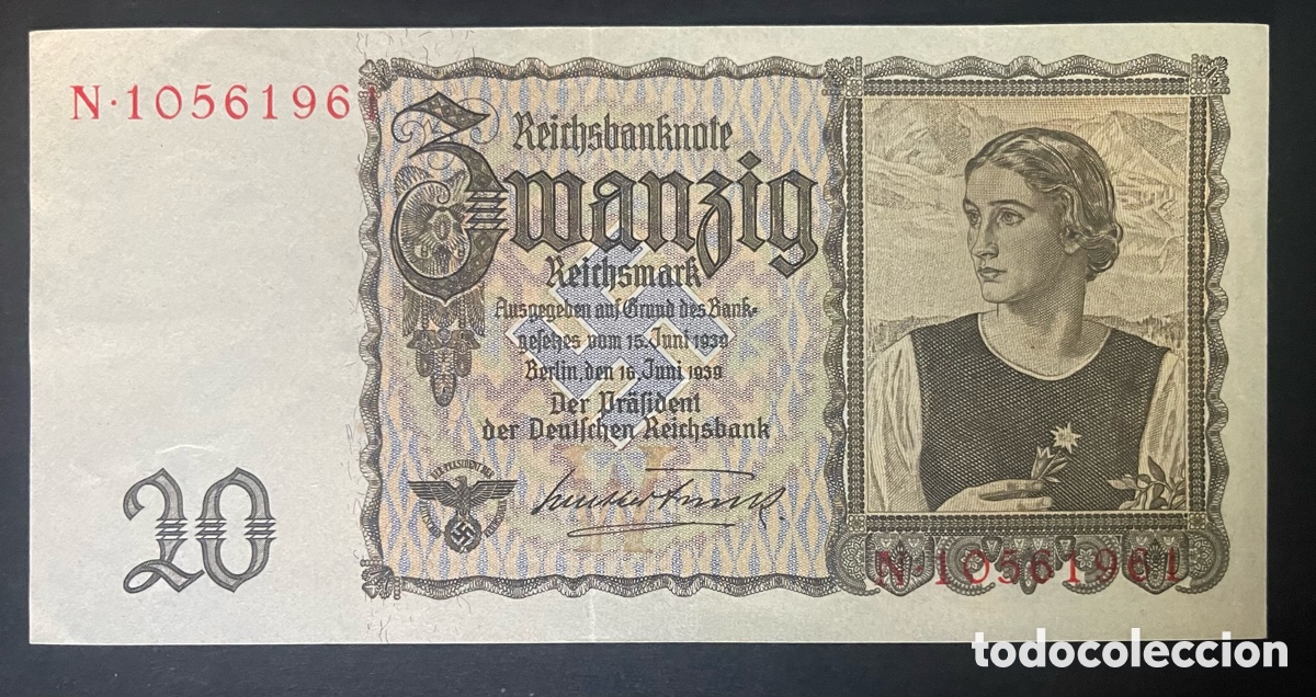 Billetes extranjeros: CMC ALEMANIA (GERMANY) 20 REICHSMARK 1939 PICK 185 EBC