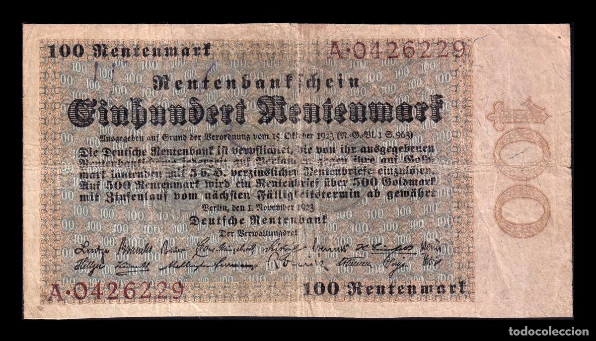 Billetes extranjeros: Alemania Rentenbank 100 Rentenmark 1923 Pick 166 Bc F