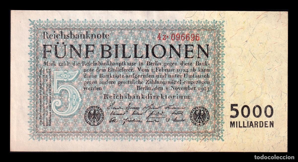 Billetes extranjeros: Alemania Reichsbank 5 Billones de Marcos 1923 Pick 136 Ebc/Sc Xf/Unc