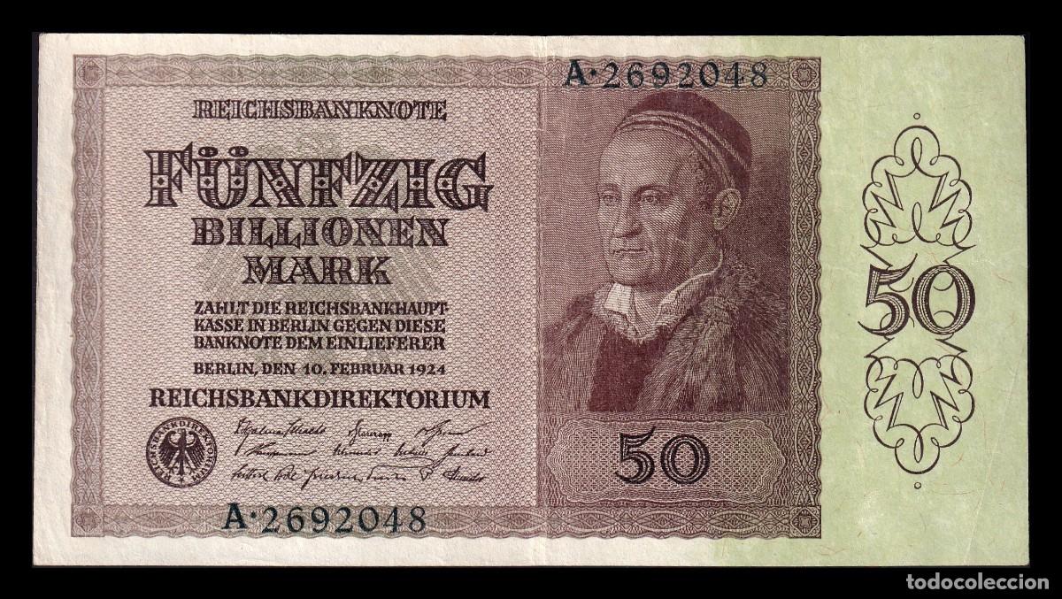 Billetes extranjeros: Alemania Reichsbank 50 Billones de Marcos 1924 Pick 139 Mbc Vf
