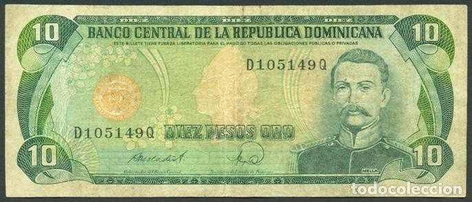 Billetes extranjeros: DOMINICANA Rep. 10 pesos 1988. Impresora TDLR.