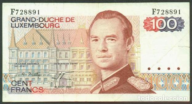 Billetes extranjeros: LUXEMBURGO (LUXEMBOURG) 100 francs 1980. Pick 57. Serie F.