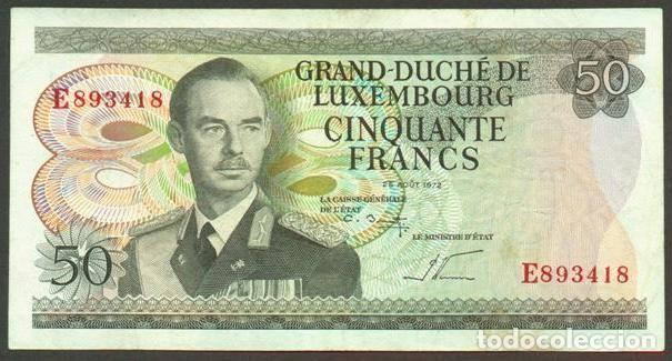 Billetes extranjeros: LUXEMBURGO. 50 FRANCS 25.8.1972. Pick 55 b. Serie E. Titular - Le Ministre d&acute;etat...