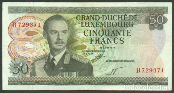 Billetes extranjeros: LUXEMBURGO. 50 FRANCS 25.8.1972. Pick 55 a. Serie B. Titular - Le Ministre des finances...