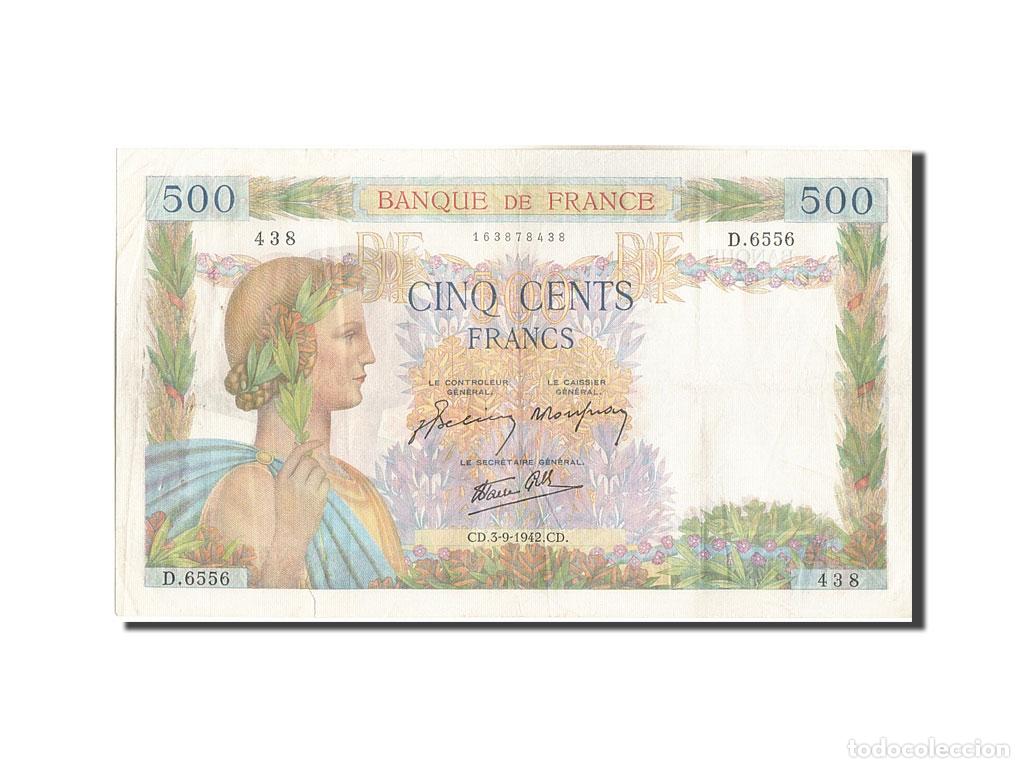 Billetes extranjeros: [#206803] Billete, Francia, 500 Francs, 500 F 1940-1944 ''La Paix'', 1942, 1942-09-03