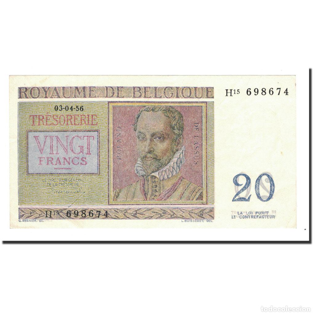 Billetes extranjeros: [#142934] Billete, 20 Francs, 1956, B&eacute;lgica, 1956-04-03, KM:132b, MBC+