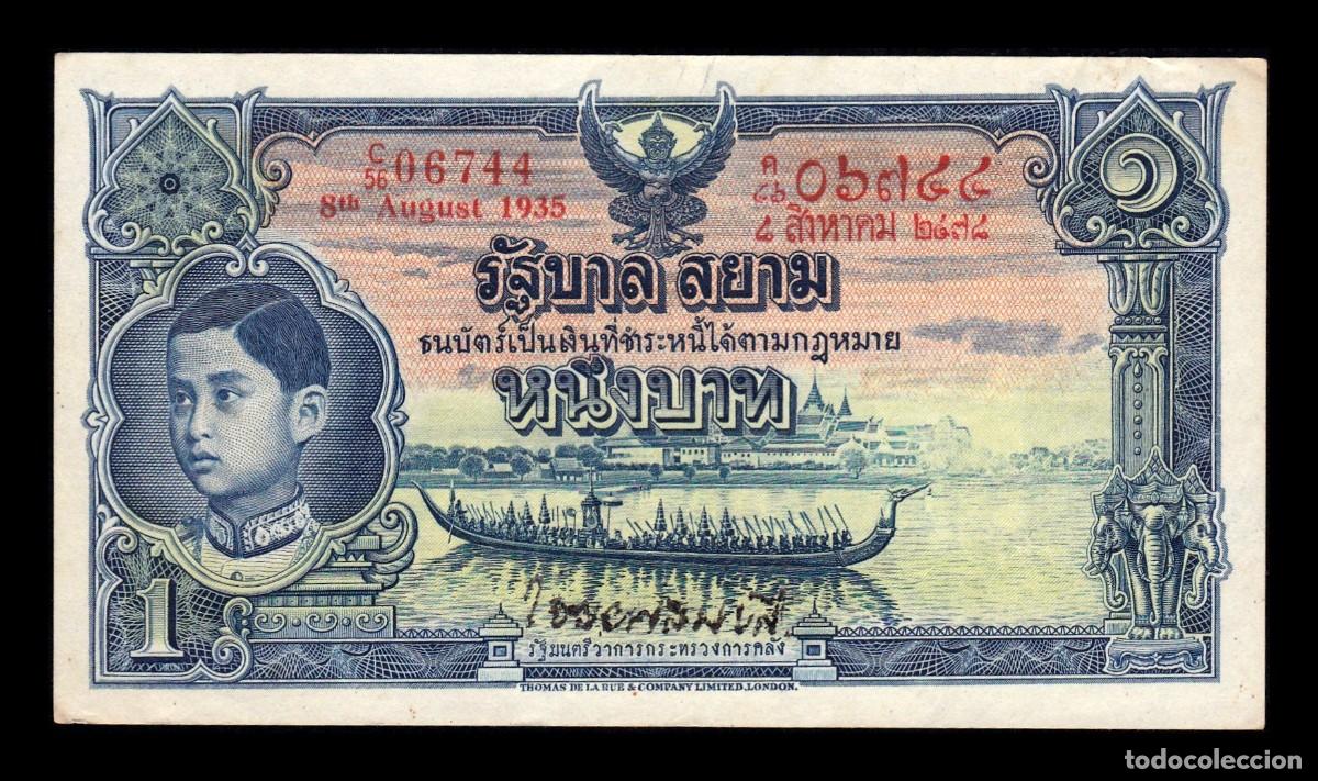 Billetes extranjeros: Tailandia 1 Baht 1935 Pick 26b Mbc/Ebc Vf/Xf