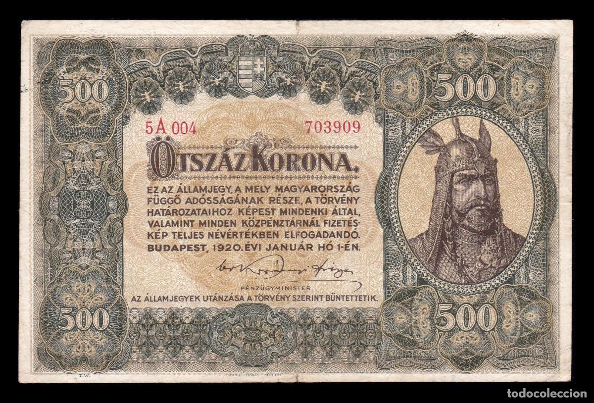 Billetes extranjeros: Hungr&iacute;a 500 Coronas 1920 Pick 65 Bc/Mbc F/Vf