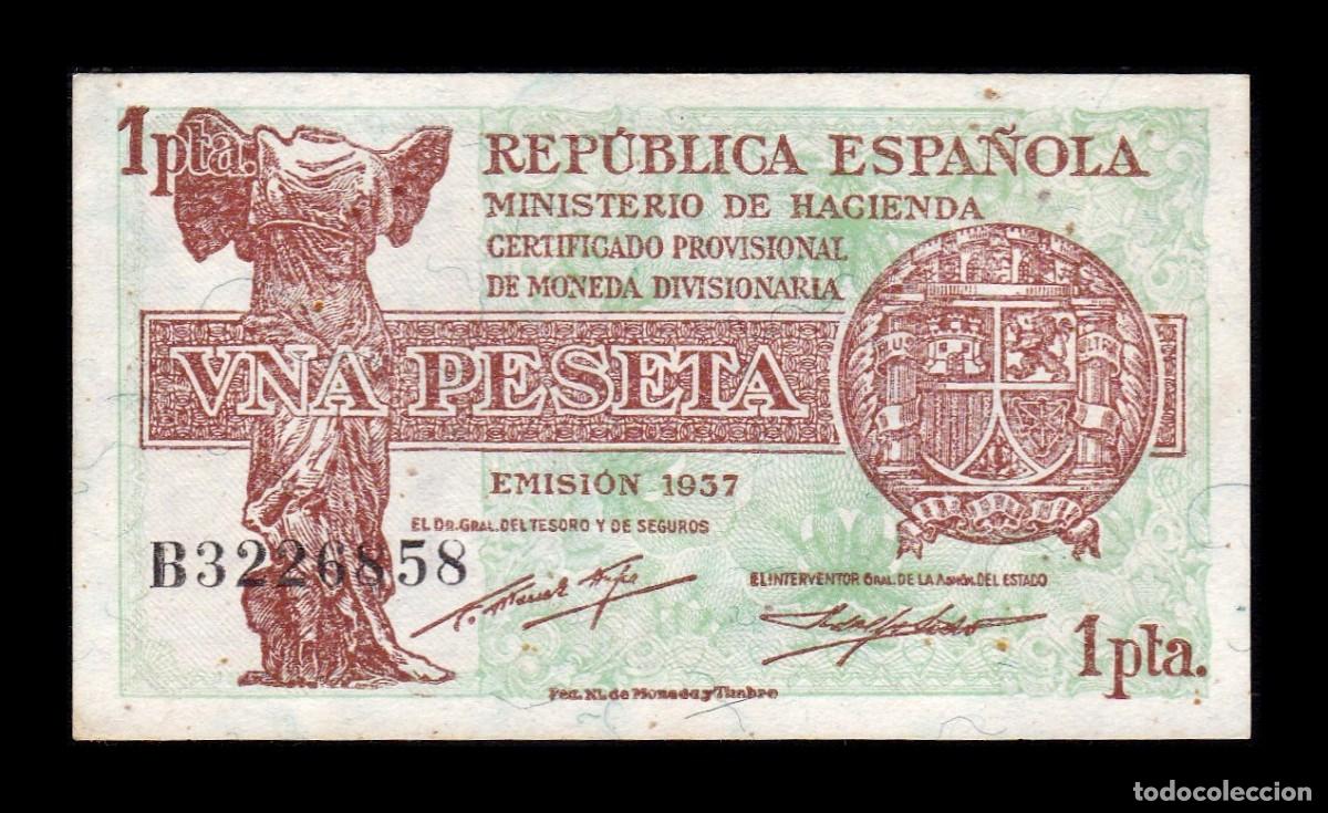 Billetes extranjeros: Espa&ntilde;a 1 Peseta Rep&uacute;blica 1937 Pick 94 Serie B Mbc Vf