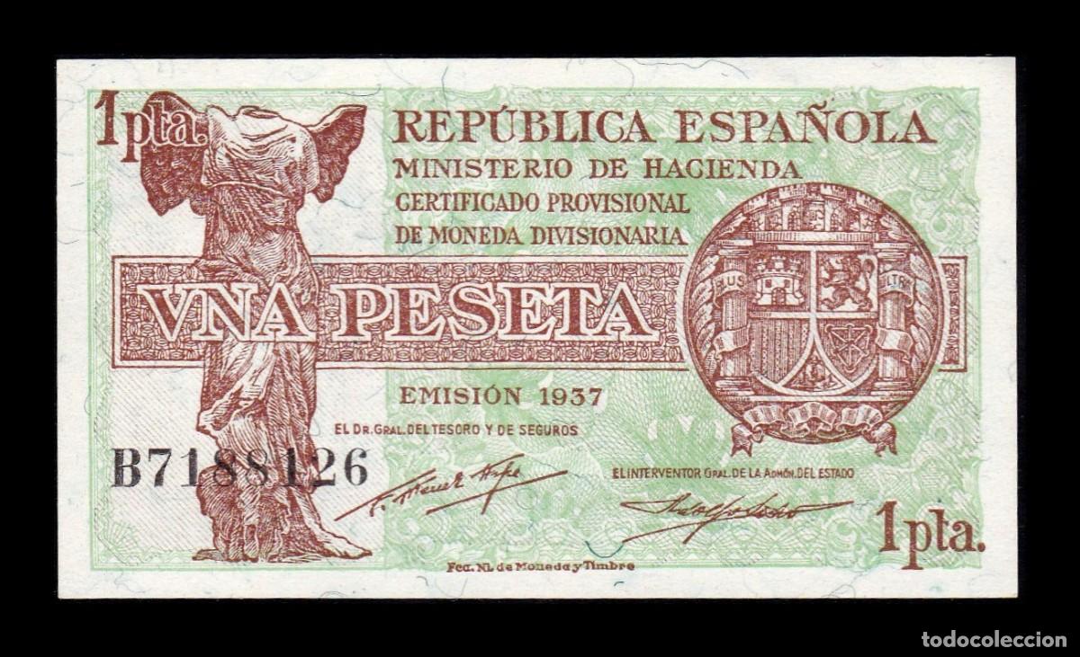 Billetes extranjeros: Espa&ntilde;a 1 Peseta Rep&uacute;blica 1937 Pick 94 Serie B Mbc Vf