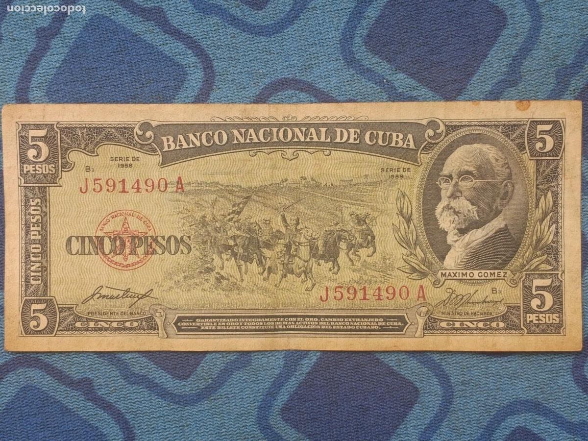 Billetes extranjeros: CUBA. 5 PESOS DE 1958