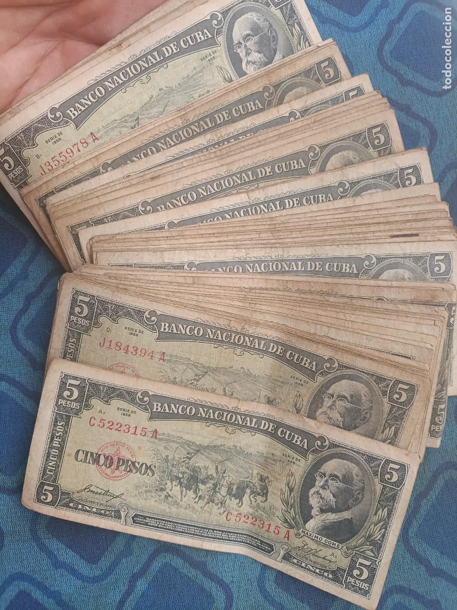 Billetes extranjeros: Cuba: 50 billetes de 5 pesos de 1958
