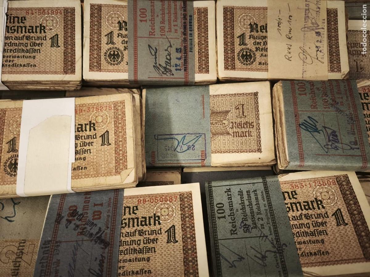 Billetes extranjeros: Alemania Nazi III Reich Lote 500 billetes 1 Reichsmark 1940-1945 Pick R136 Mbc Vf