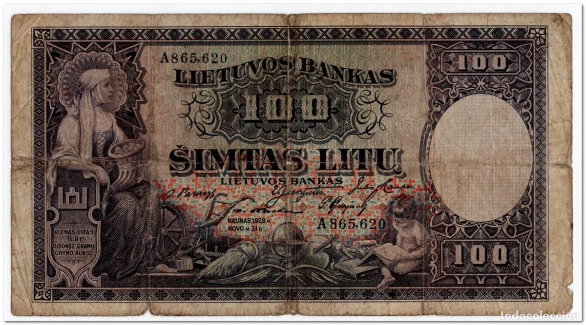 Billetes extranjeros: LITHUANIA,100 LITU,1928,P.25,VG