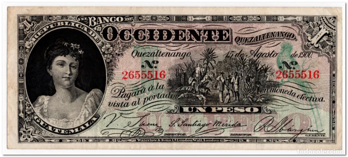 Billetes extranjeros: GUATEMALA,EL BANCO DE OCCIDENTE,1 PESO,1900,P.S175,VF