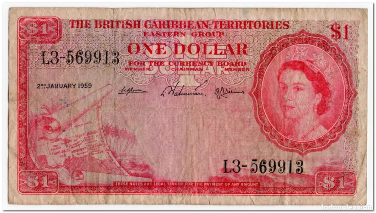 Billetes extranjeros: BRITISH CARIBBEAN TERRITORIES,1 DOLLAR,1959,P.7c,F