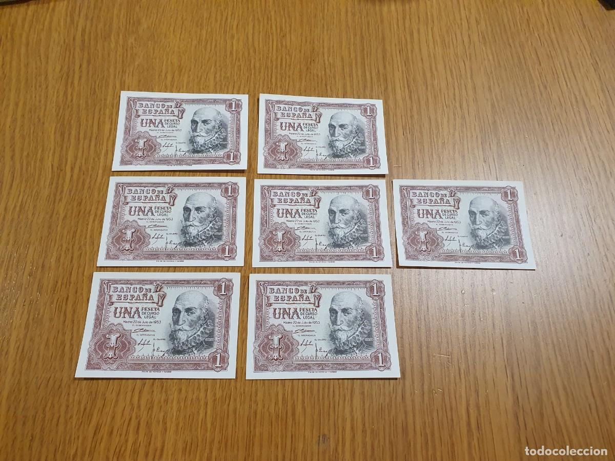 Billets internationaux: 7 billetes correlativos - 1 peseta 1953 - SC - plancha