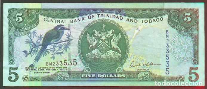 Billetes extranjeros: TRINIDAD & TOBAGO. 5 $ 2006. Sin barras para ciegos. Firma 8.