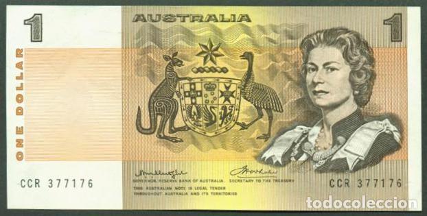 Billetes extranjeros: AUSTRALIA . 1 dolar (1976). Pick 42 b. Firmas Knight - Wheeler. Hilo en el centro.