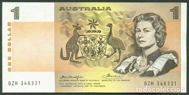 Billetes extranjeros: AUSTRALIA . 1 dolar (1976). Pick 42 b. Firmas Knight - Wheeler. Hilo en el centro.
