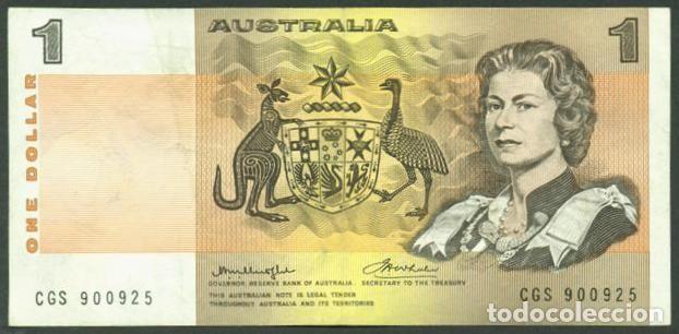 Billetes extranjeros: AUSTRALIA . 1 dolar (1976). Pick 42 b. Firmas Knight - Wheeler. Hilo en el centro.