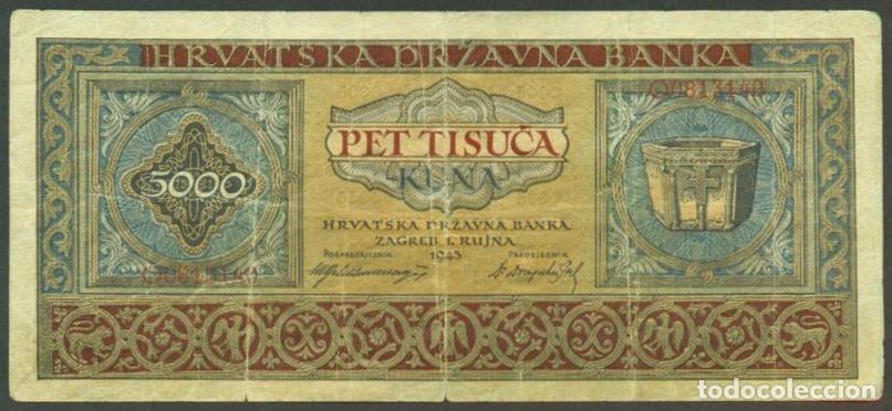 Billetes extranjeros: CROACIA. II G.M. 5000 kuna 1.9. 1943. Pick 13.