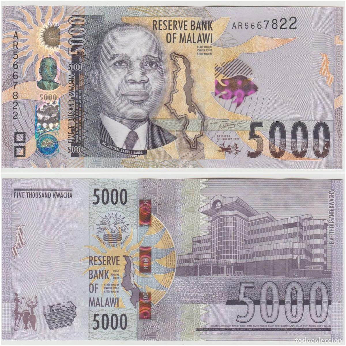 Billetes extranjeros: Malawi 5000 Kwacha 2022 n/s AR5667822 Sin Circular (el de la foto)