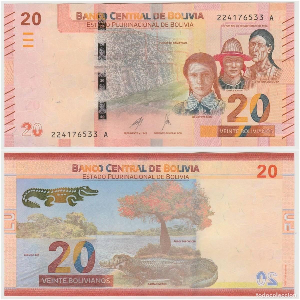 Billetes extranjeros: Bolivia 20 Bolivianos 2018 (2024) s/n 224176533A Sin Circular (el de la foto)