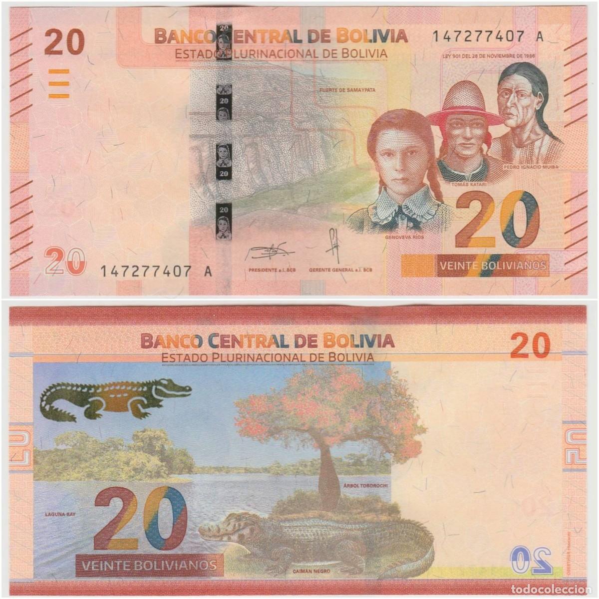 Billetes extranjeros: Bolivia 20 Bolivianos 2018 s/n 147277407A Sin Circular (el de la foto)