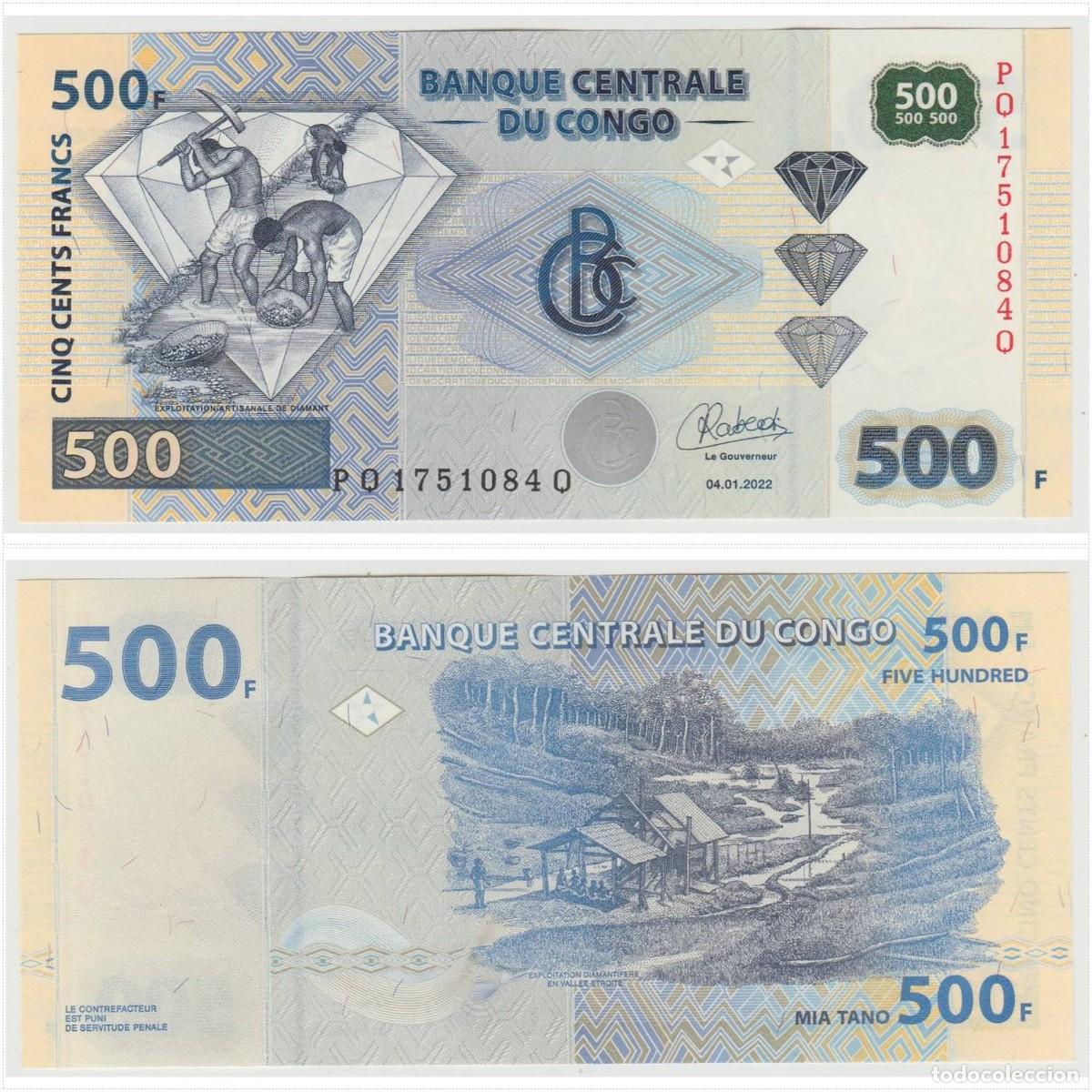 Billetes extranjeros: Congo 500 Francos 2022 n/s PQ17510840Q Sin Circular (el de la foto)