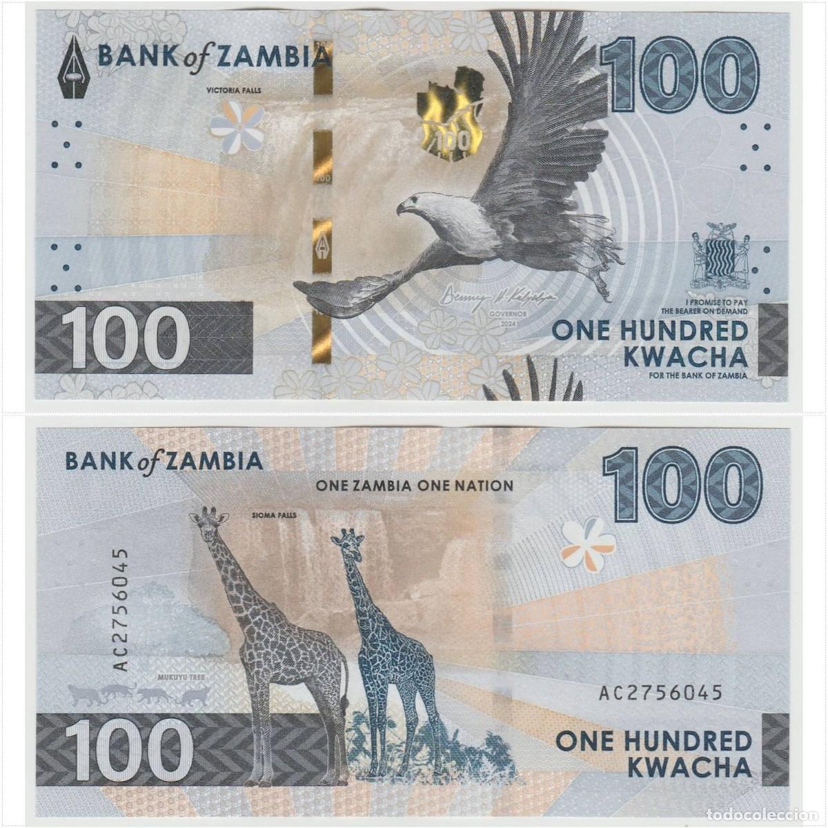 Billetes extranjeros: Zambia 100 Kwacha 2024 n/s AC2756045 Sin Circular (el billete de la foto)