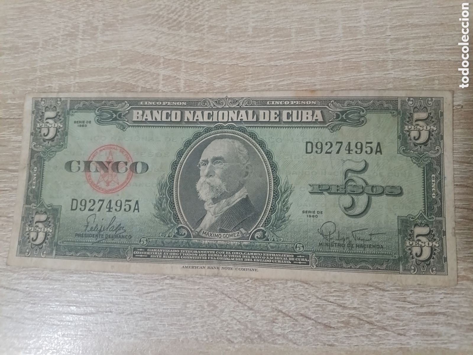 Billetes extranjeros: Cuba, 5 pesos de 1960 - Foto 1