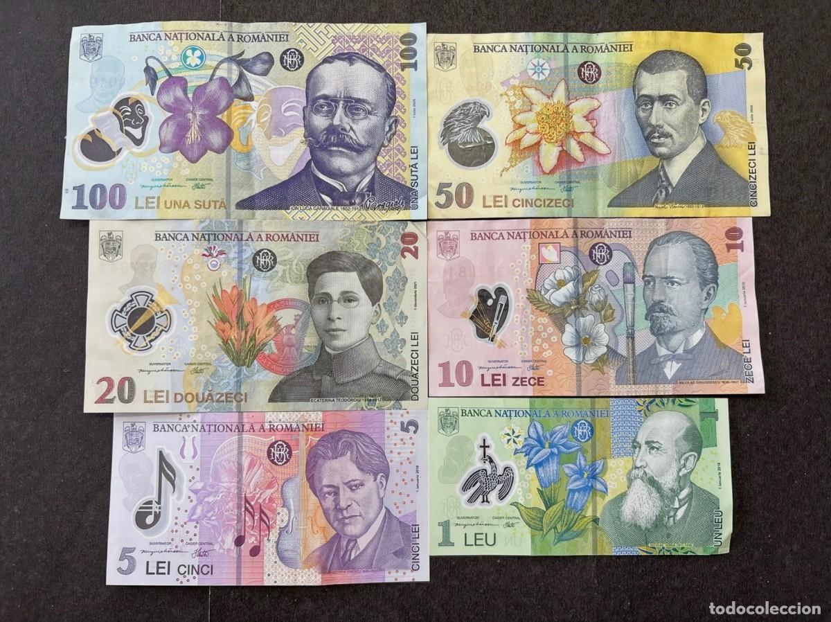 Billetes extranjeros: Ruman&iacute;a Set 6 pcs 1 5 10 20 50 y 100 Leu 2005-2018 Pol&iacute;meros Circulados (los de las fotos)